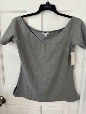 Halston Heritage Grey Ribbed V-Neck Top